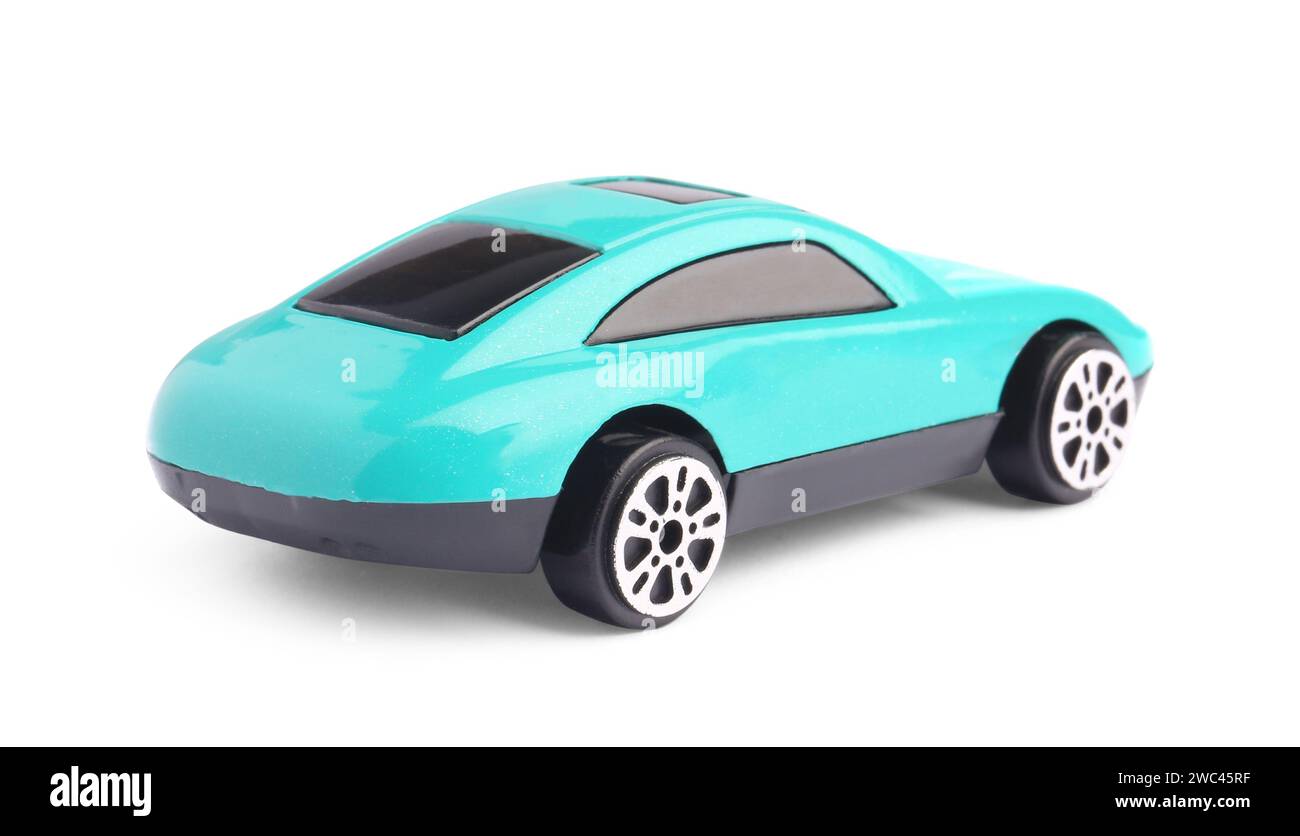 One turquoise car isolated on white. Children`s toy Stock Photo